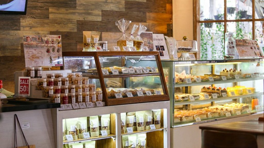 Kakiang Bakery cake and pastry display in Ubud