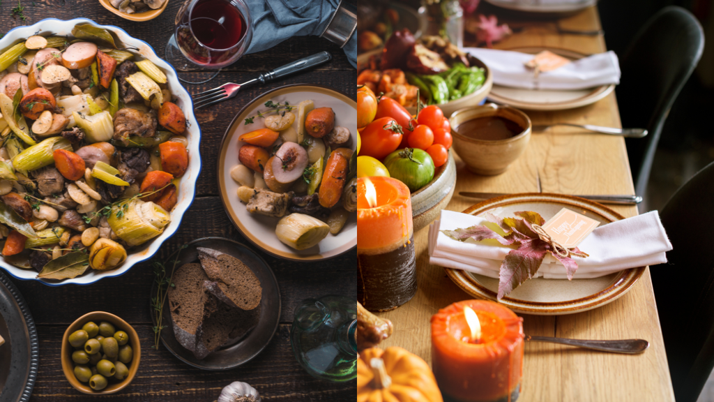 Selection of French-inspired dishes featuring grilled proteins, vegetables, and flavorful sauces.